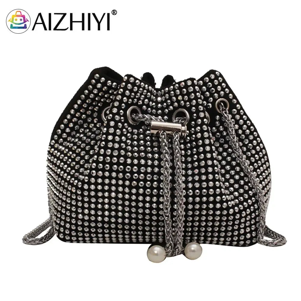Rhinestone Bucket Messenger Bag Women