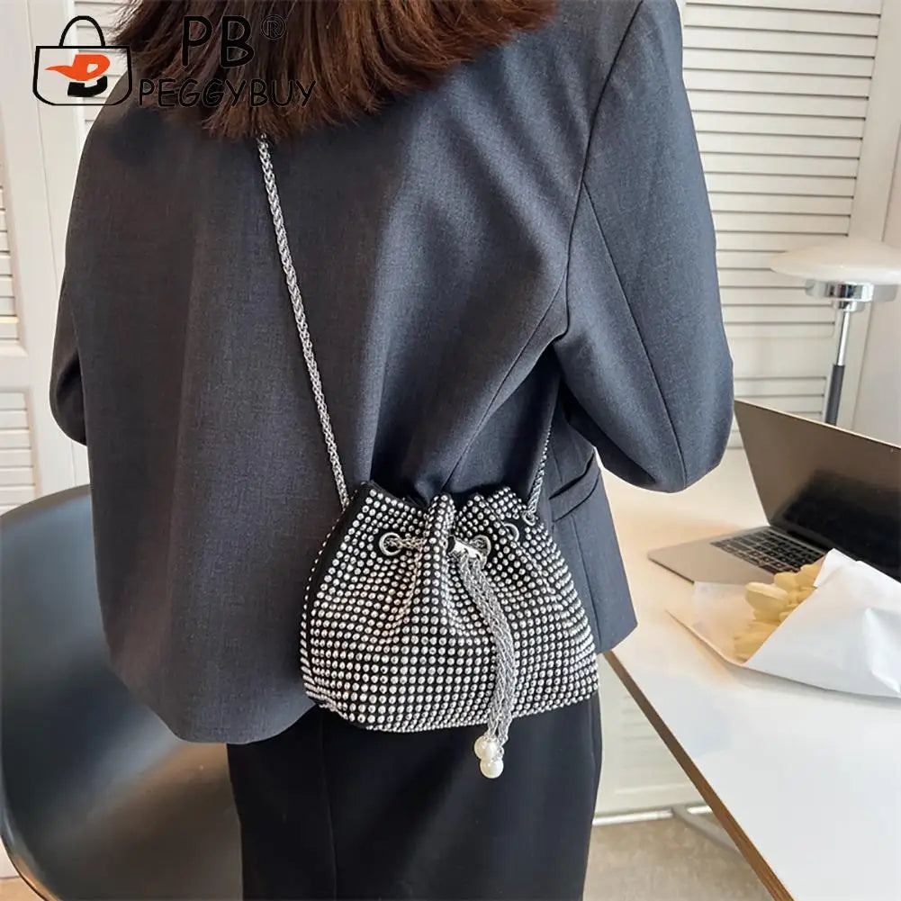 Rhinestone Bucket Messenger Bag for Women Crossbody Purse