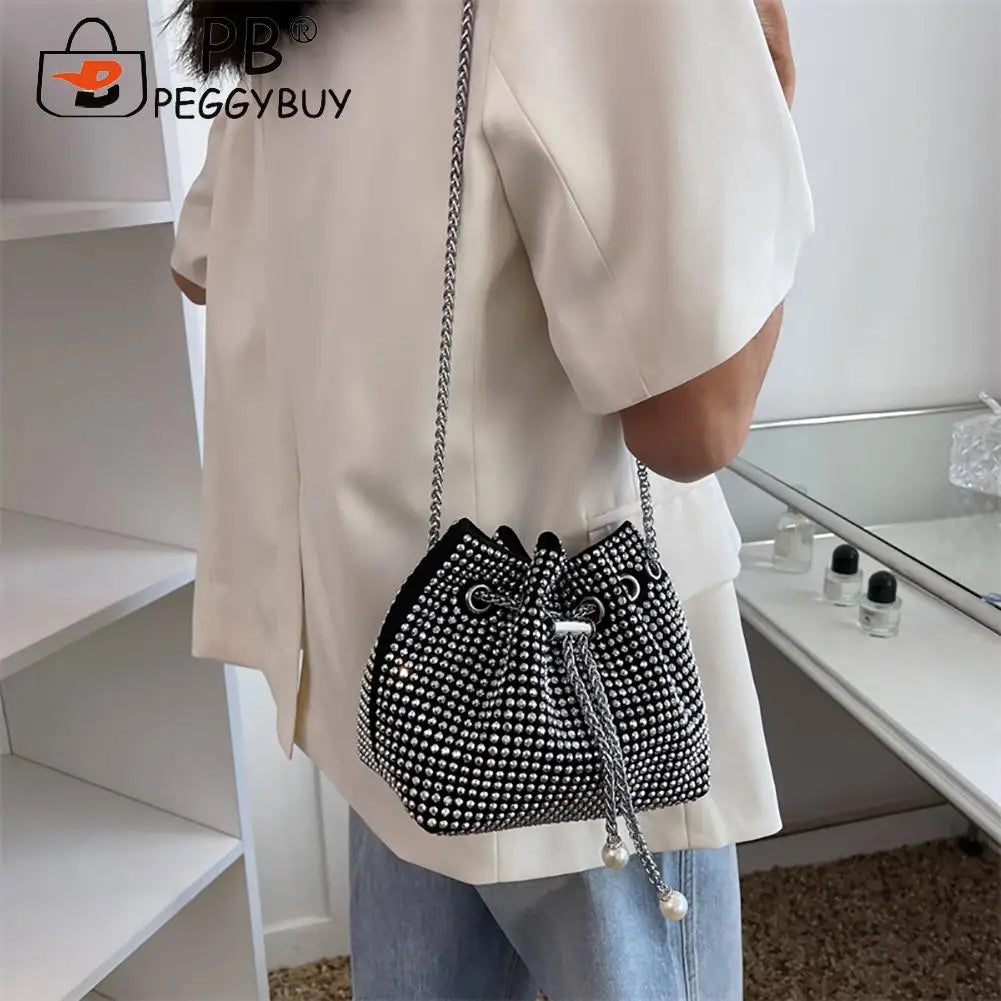 Rhinestone Bucket Messenger Bag for Women Crossbody Purse