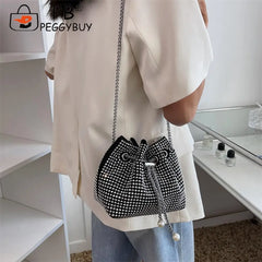 Rhinestone Bucket Messenger Bag for Women Crossbody Purse