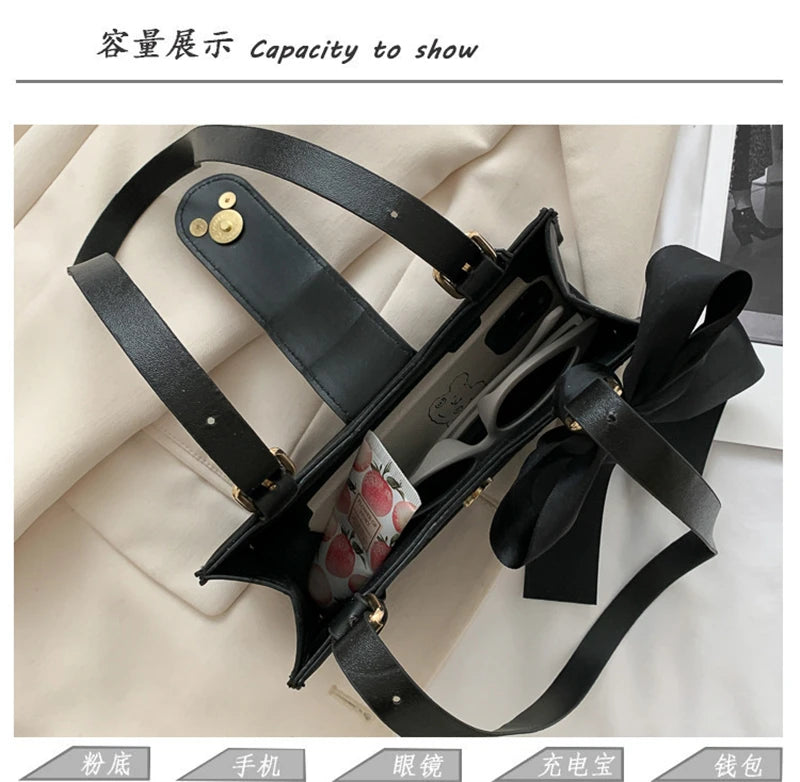 Women Ribbon Bow Decor Shoulder Crossbody Bag Totes Leather Wallet