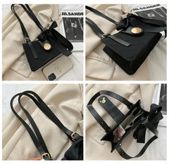 Women Ribbon Bow Decor Shoulder Crossbody Bag Totes Leather Wallet