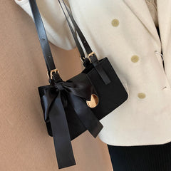 Women Ribbon Bow Decor Shoulder Crossbody Bag Totes Leather Wallet