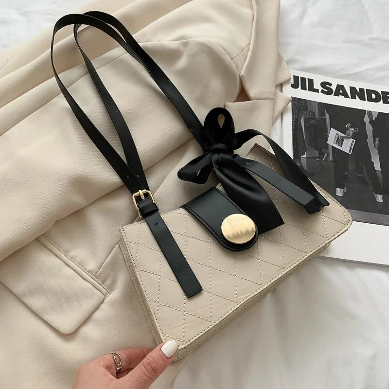 Women Ribbon Bow Decor Shoulder Crossbody Bag Totes Leather Wallet