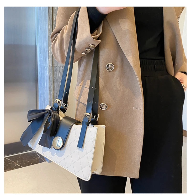 Women Ribbon Bow Decor Shoulder Crossbody Bag Totes Leather Wallet