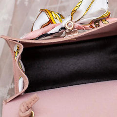 Women Ribbon Bow Mini Flap Hangbag Wallet Shoulder Bag Totes with Scarf