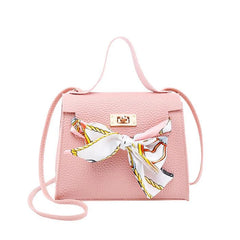 Women Ribbon Bow Mini Flap Hangbag Wallet Shoulder Bag Totes with Scarf
