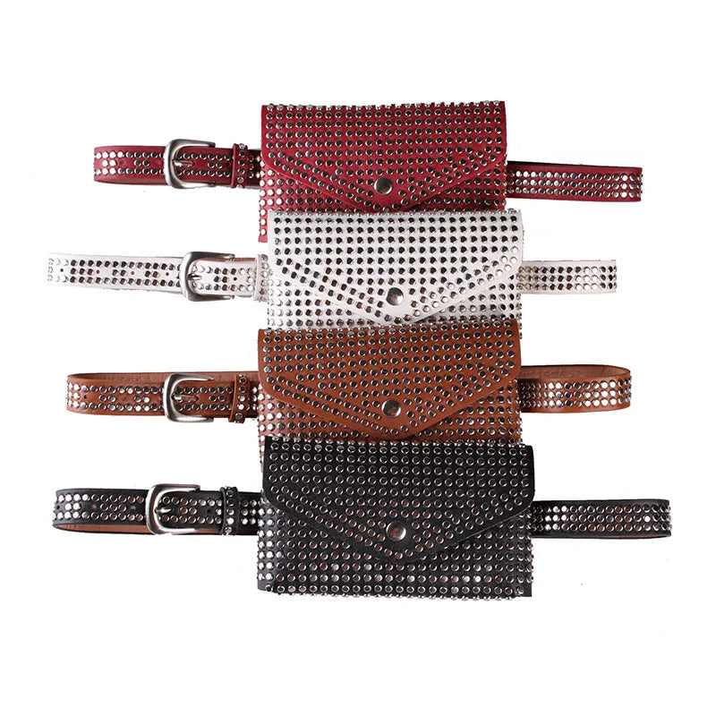 Women Rivets Waist Bag Fanny Pack Small Ladies Belt Bags Mobile Phone Pouch