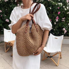 Women's Beach Straw Bag Vacation Casual Summer Woven Bag