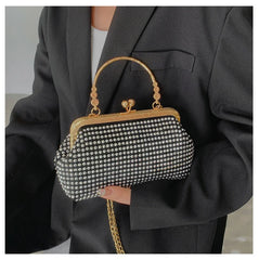 Women's Clip Buckle Chain Small Bag Diamond Handbag Evening Bag