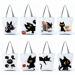 Eco-Friendly Foldable Cat Tote Bag Large Capacity Animal Print Shopping Bag