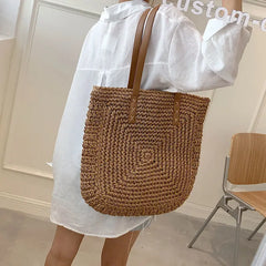 Women's Large Rattan Straw Beach Bag Tote Handbag