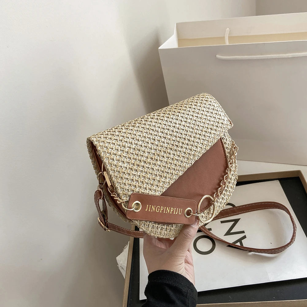 Women Saddle Bags Totes PU Leather Woven Patchwork Shoulder Messenger Bags