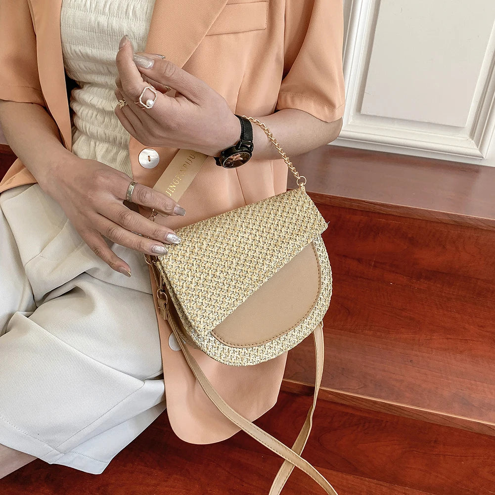 Women Saddle Bags Totes PU Leather Woven Patchwork Shoulder Messenger Bags