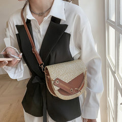 Women Saddle Bags Totes PU Leather Woven Patchwork Shoulder Messenger Bags