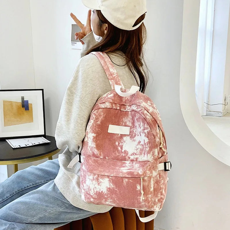 Canvas Women Backpack Tie Dye Shoulder Bag Bookbags Teen Girls Rucksack