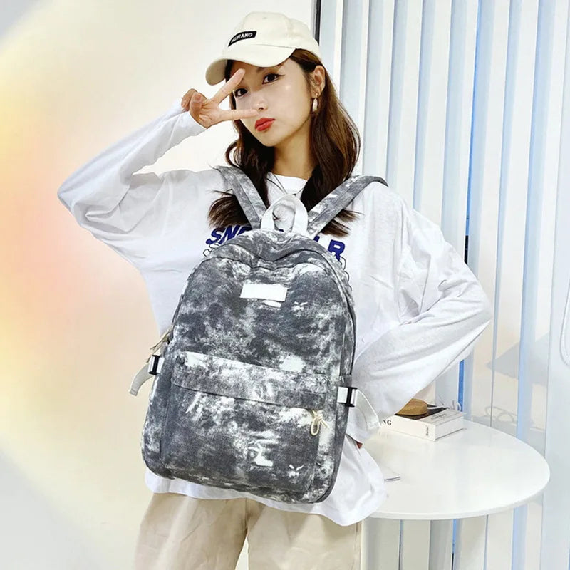 Canvas Women Backpack Tie Dye Shoulder Bag Bookbags Teen Girls Rucksack