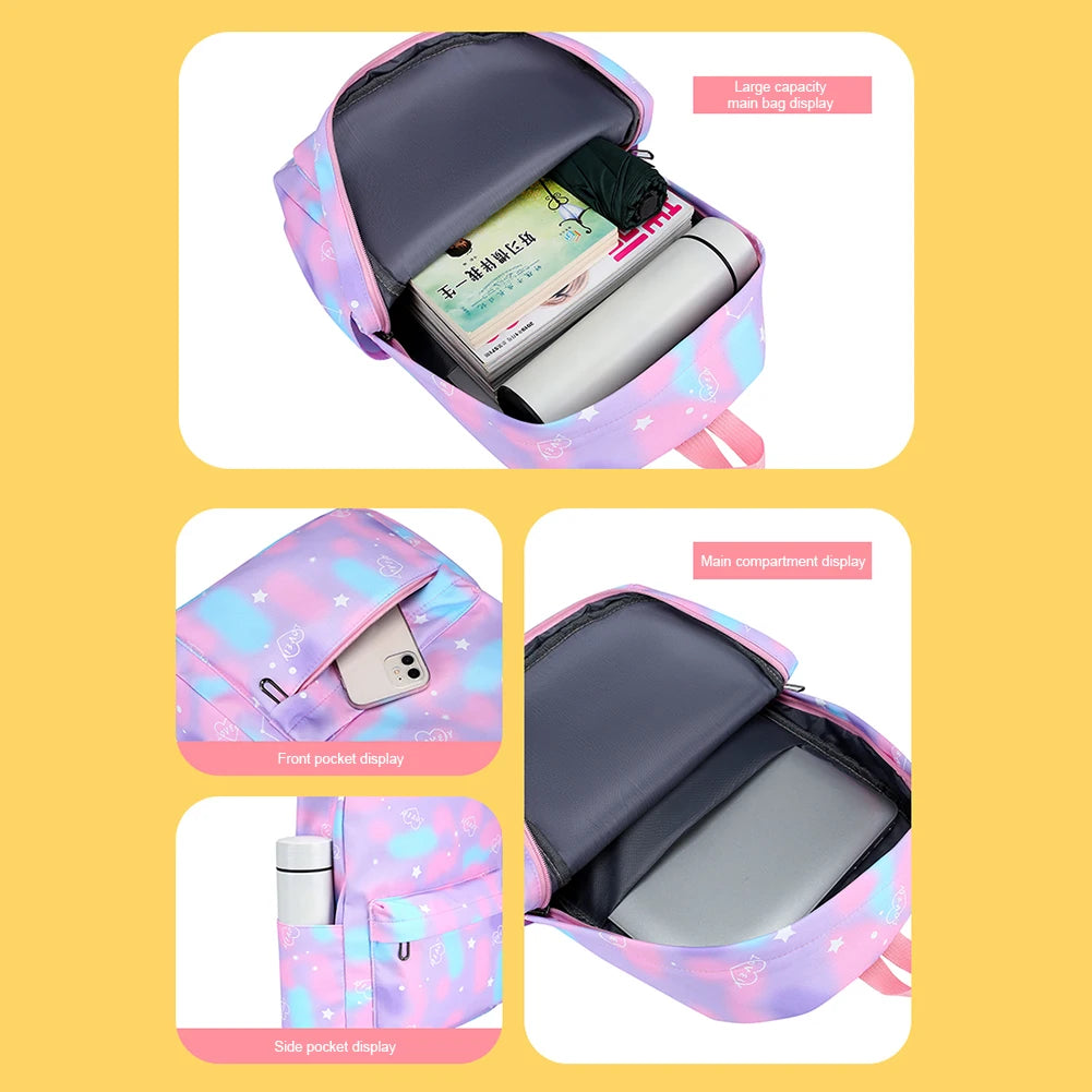 Women Schoolbag + Lunch Bag + Pen Bag Laptop Backpack
