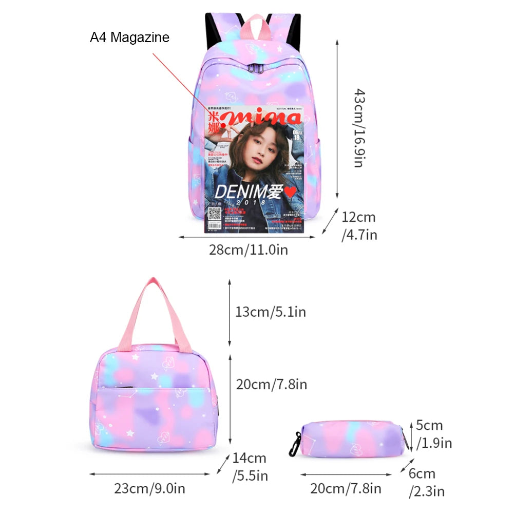 Women Schoolbag + Lunch Bag + Pen Bag Laptop Backpack