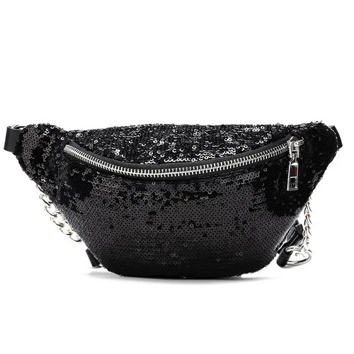 Sequin Fanny Pack Female Waist Bag Chest Pouch Shoulder Bag Glitter Belt Bags