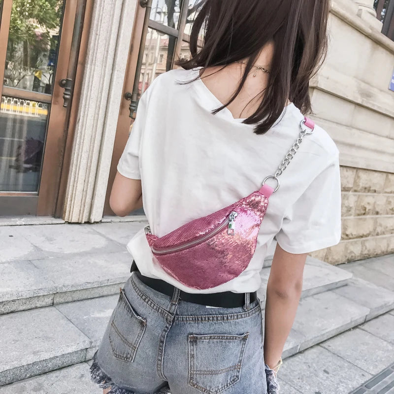 Sequin Fanny Pack Women Waist Bag Glitter Bum Belt Shoulder Bag Female