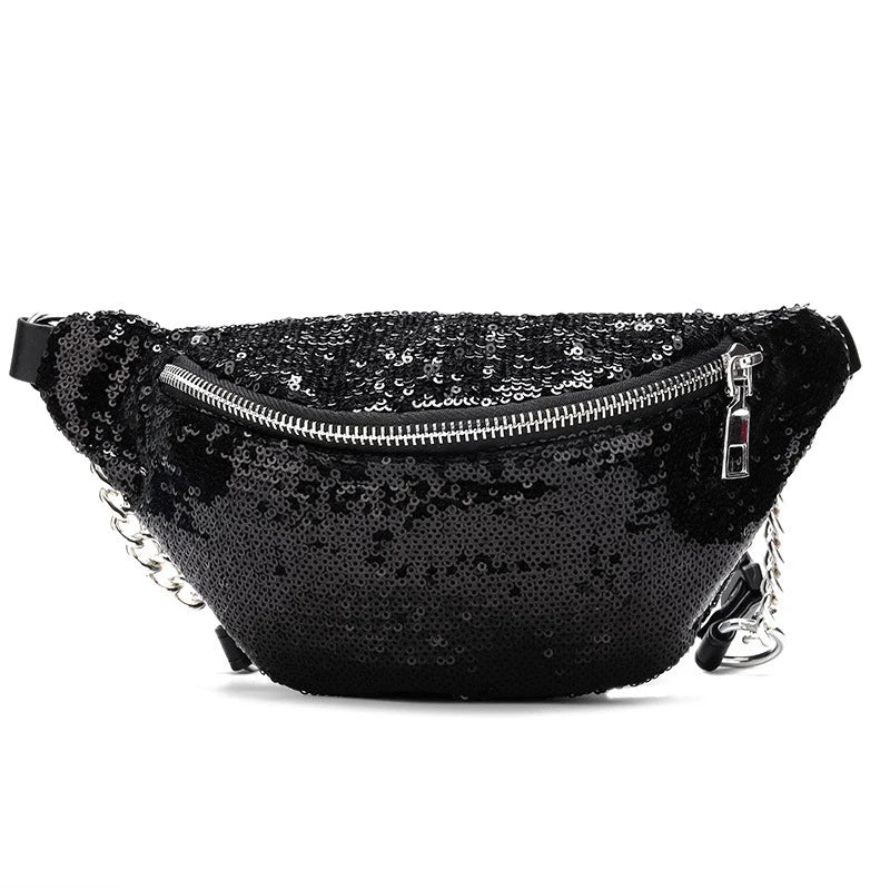 Sequin Fanny Pack Women Waist Bag Glitter Bum Belt Shoulder Bag Female