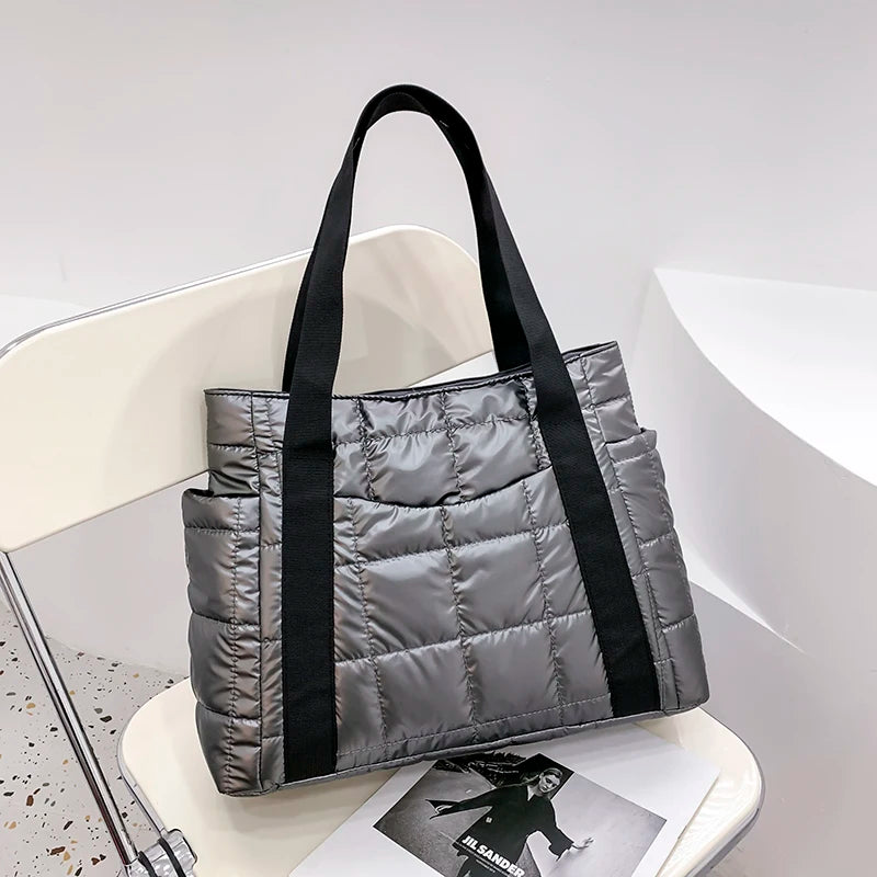 Women Large Padded Shoulder Bag Winter Knitting Tote Handbag