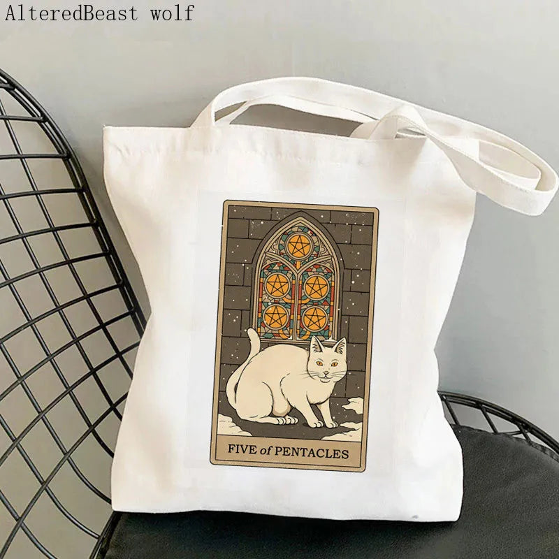 Women Shopper bag The cat Tarot Printed Bag Harajuku Shopping Canvas