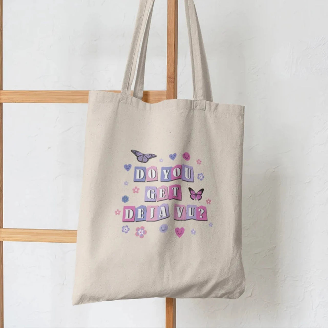 Butterflies and Flowers Printed Shopper Canvas Tote Bag