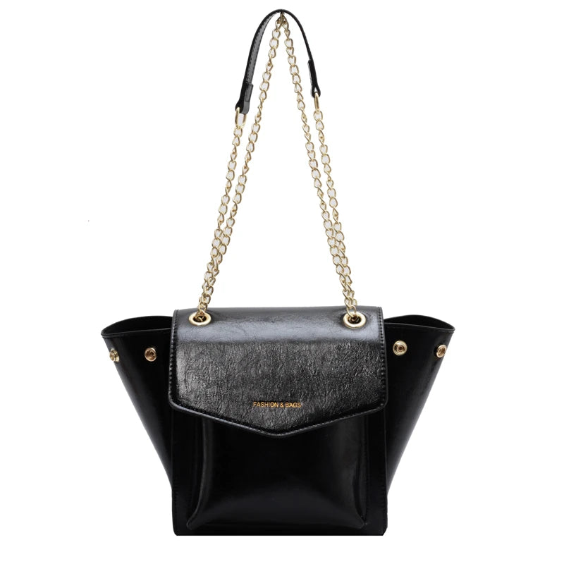 Leather Women's Tote Handbag with Metal Chain Crossbody Style