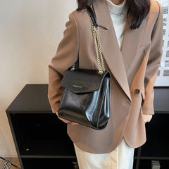 Leather Women's Tote Handbag with Metal Chain Crossbody Style