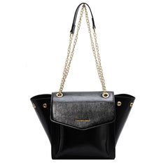 Leather Women's Tote Handbag with Metal Chain Crossbody Style