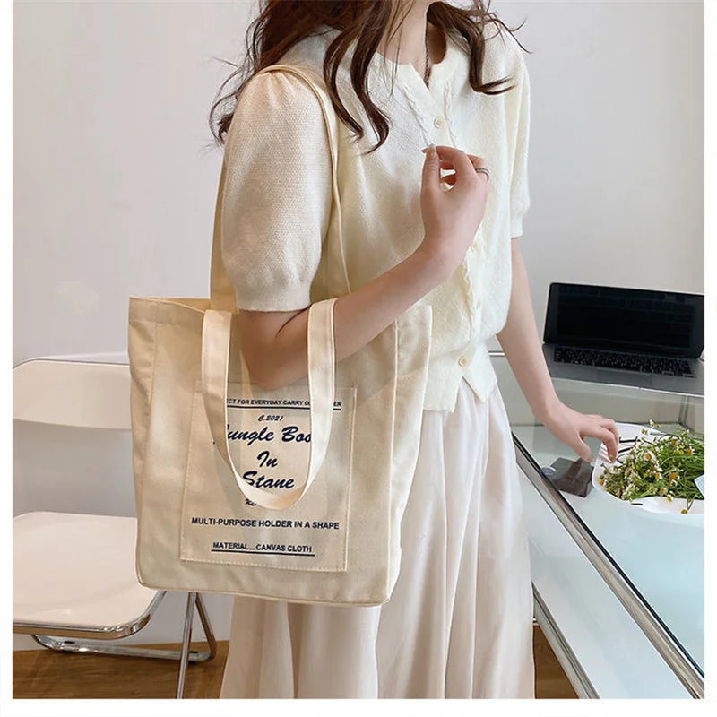 Women Canvas Jungle Book Shoulder Bag Large Capacity Tote Bag
