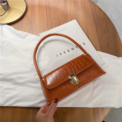 Women Shopping Bag Retro Casual Ladies Underarm Handbag Stone Pattern Shoulder B
