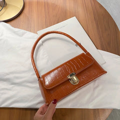 Women Shopping Bag Retro Casual Lady Underarm Handbag Stone Pattern Shoulder Bag