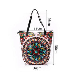 Women PU Leather Handbag Shoulder Bag Vintage Ethnic Style Tote Bag