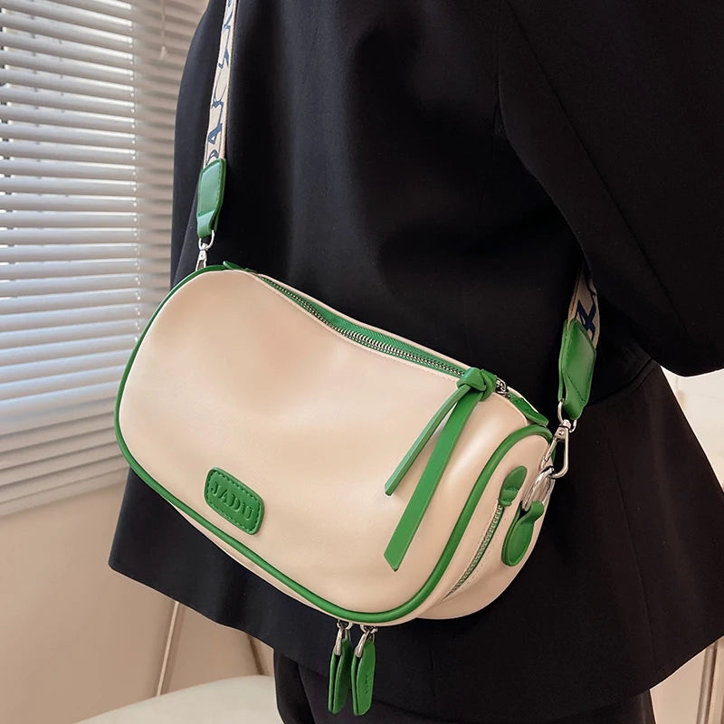 Texture Shoulder Bag Wide Strap Crossbody All-Match Ladies Messenger Pack