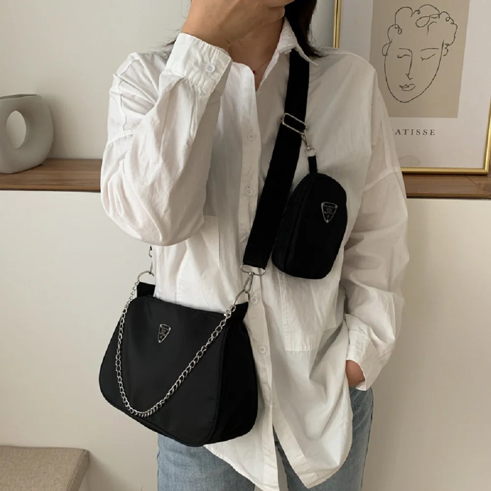 Casual Shoulder Bag Chain Crossbody High Square Purses Handbags 2pcs