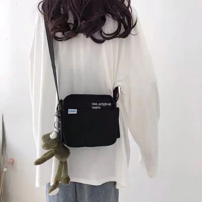 Canvas Messenger Bag Girl Student Bag Large Capacity Square Shoulder Bag