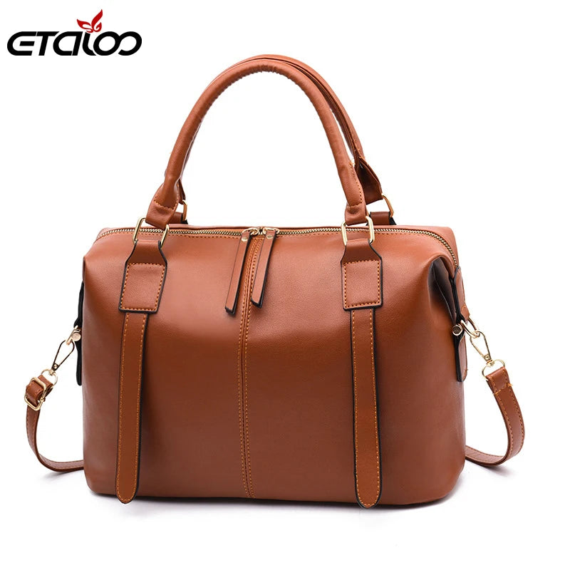 Vintage Leather Shoulder Bag Women Handbag Rivet Doctor Bag Totes