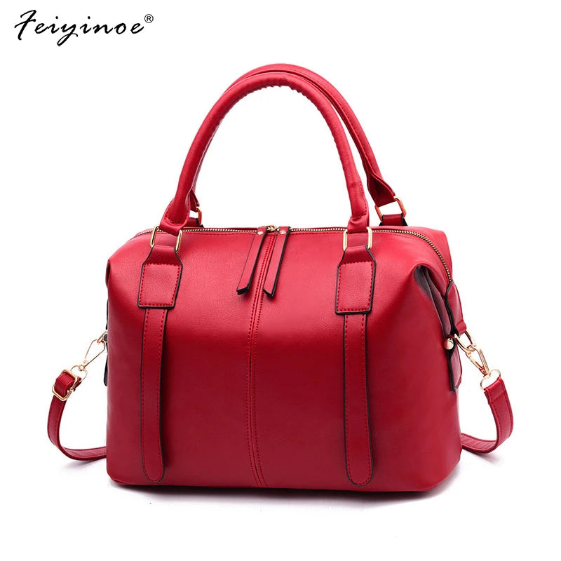 Vintage Leather Shoulder Bag Women Handbag Rivet Doctor Bag Totes