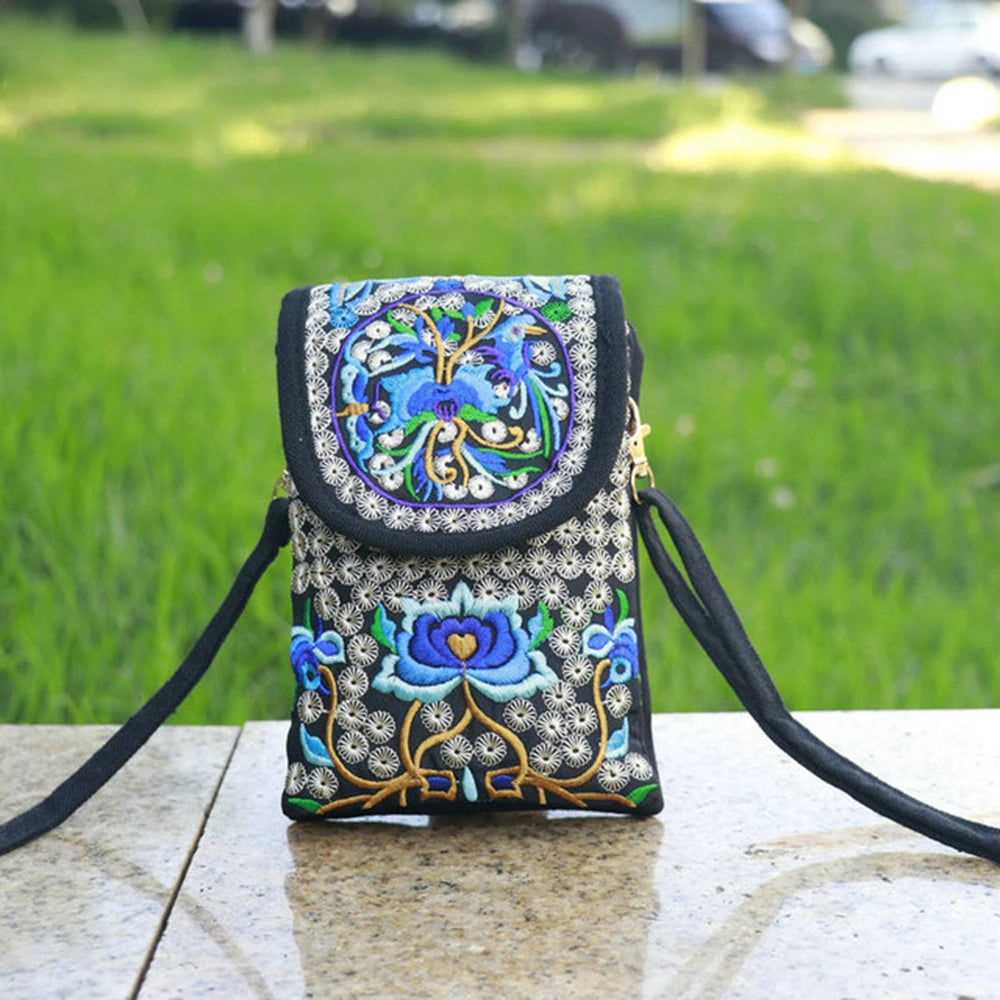 Ethnic Style Floral Embroidered Canvas Shoulder Bag Retro Handbag