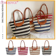 Striped Knit Women Shoulder Bag Large Capacity Handbag Tote with Zipper