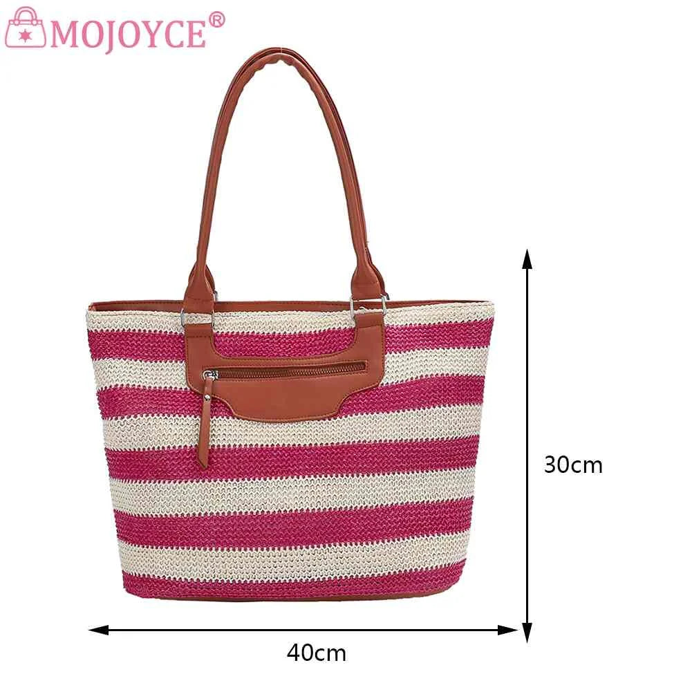 Striped Knit Women Shoulder Bag Large Capacity Handbag Tote with Zipper