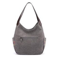 Embroidered Canvas Shoulder Bag Zipper Printed Women Handbag