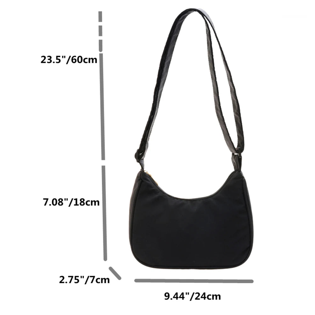 Nylon Shoulder Bag Crescent Shape Underarm Messenger Daily Clutch Tote Bag