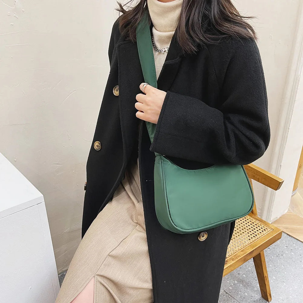 Nylon Shoulder Bag Crescent Shape Underarm Messenger Daily Clutch Tote Bag