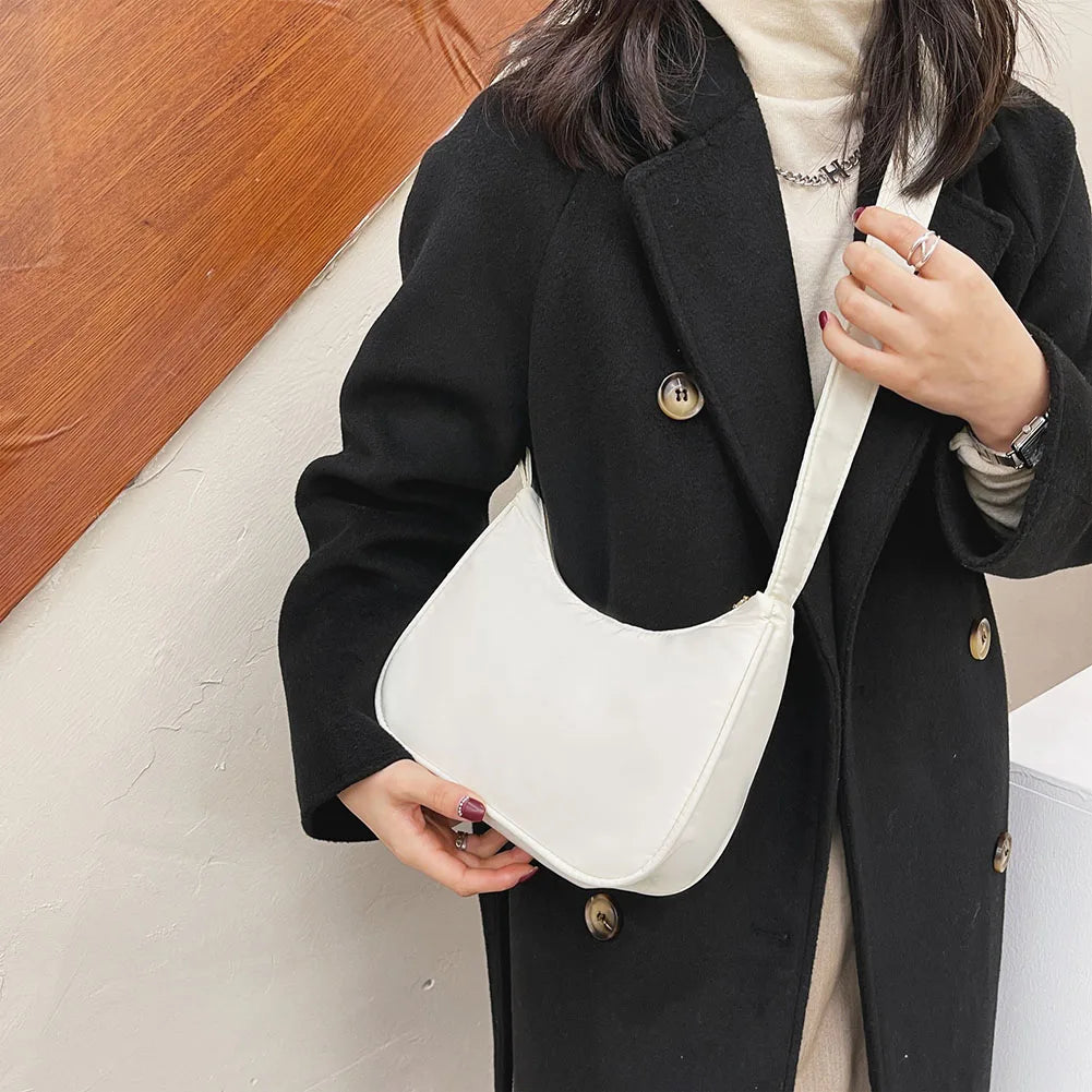 Nylon Shoulder Bag Crescent Shape Underarm Messenger Daily Clutch Tote Bag