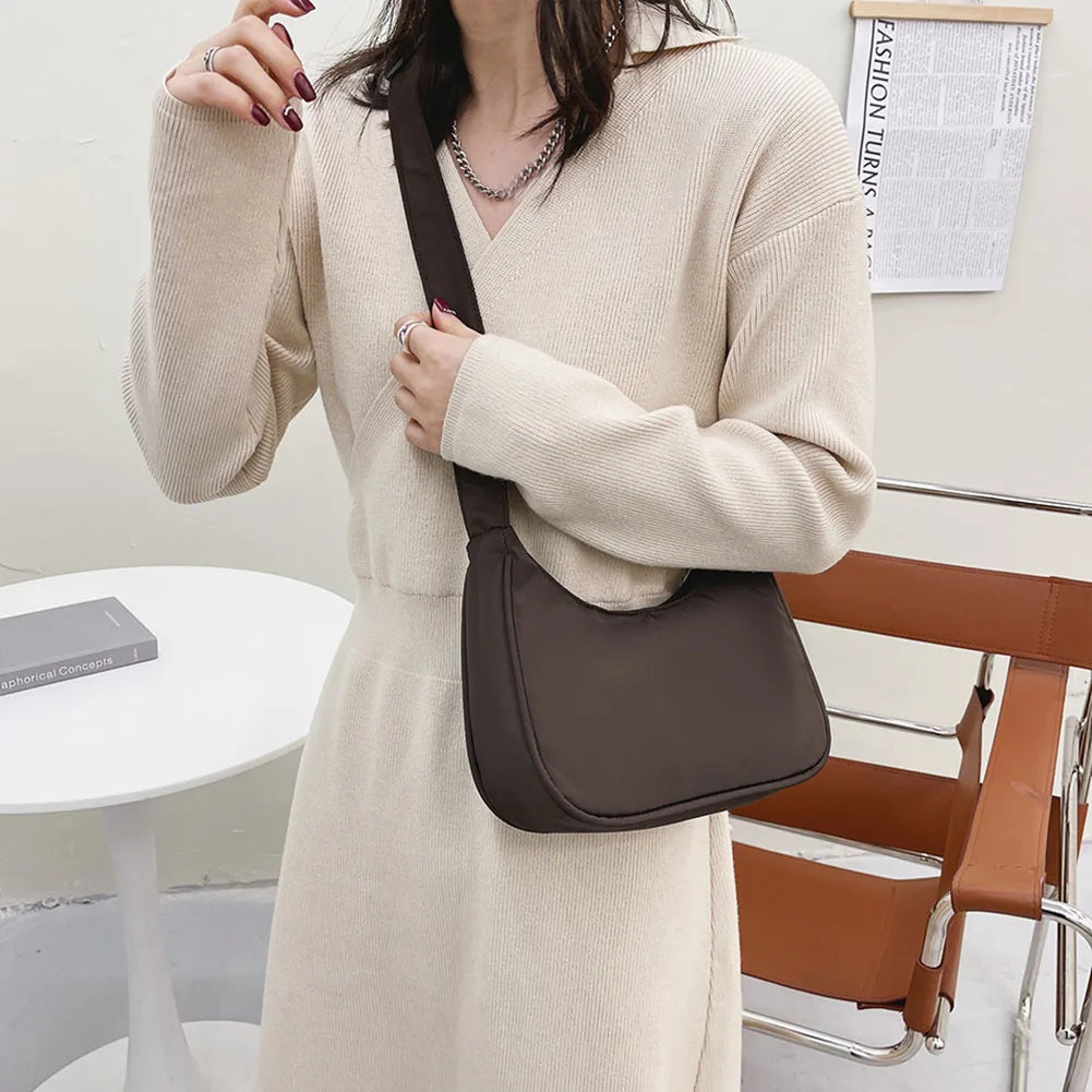 Nylon Shoulder Bag Crescent Shape Underarm Messenger Daily Clutch Tote Bag