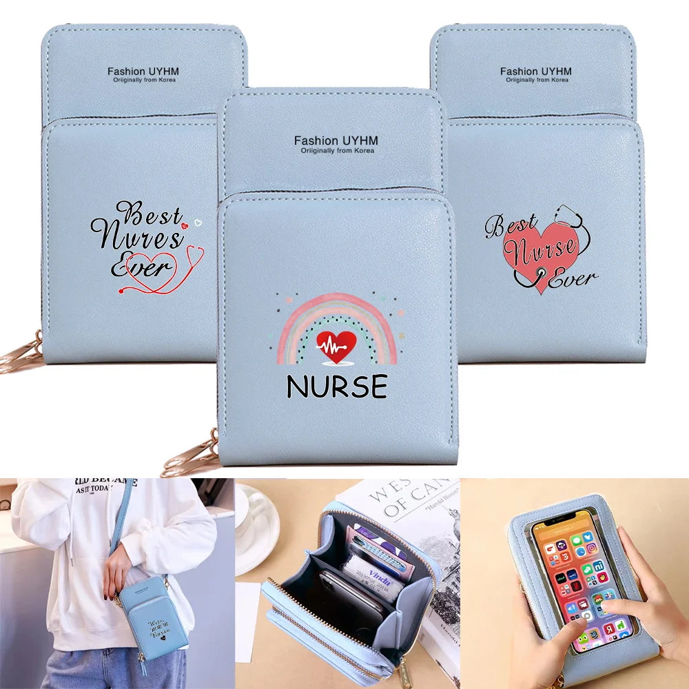 Women Shoulder Bag Pu Leather Wallets Card Pack Touch Screen Mobile Phone Bags